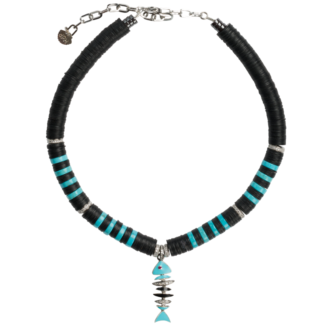 Puka Madre Silver Turquoise Fish